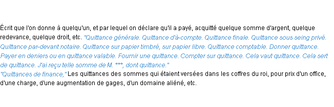 Définition quittance ACAD 1835