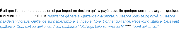 Définition quittance ACAD 1932