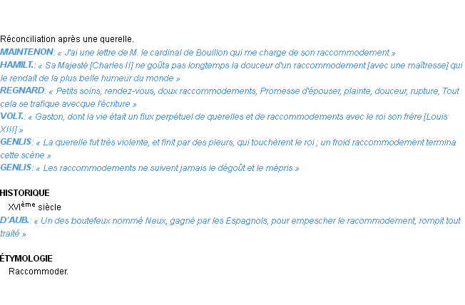 Définition raccommodement Emile Littré