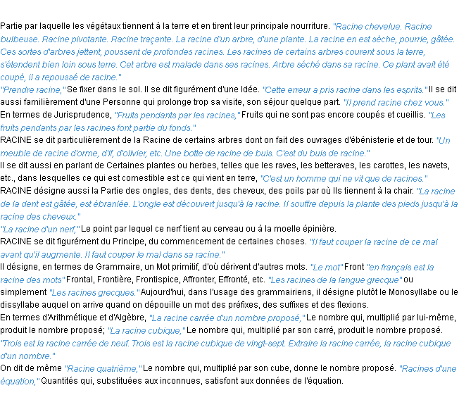 Définition racine ACAD 1932