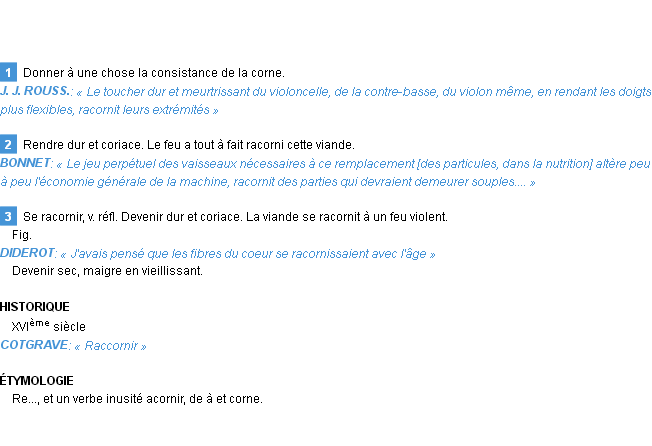 Définition racornir Emile Littré