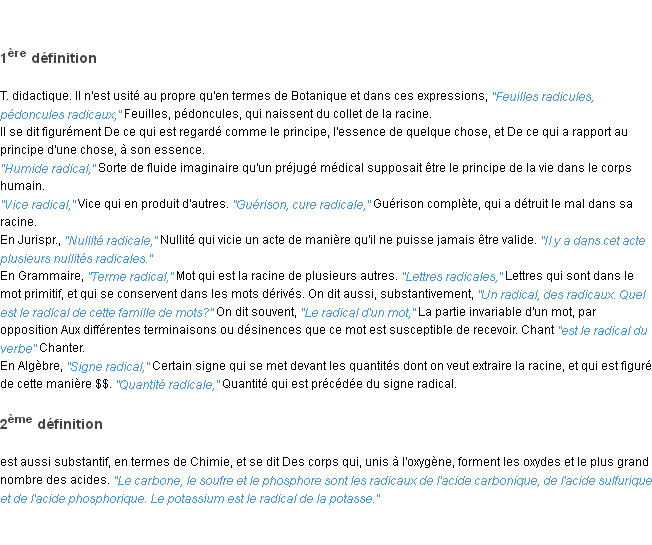 Définition radical ACAD 1835