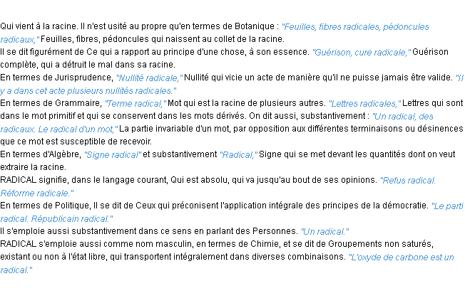 Définition radical ACAD 1932