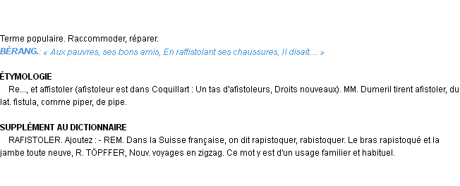 Définition rafistoler Emile Littré