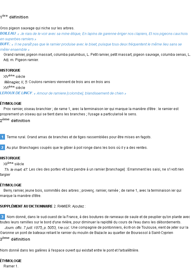 Définition ramier Emile Littré