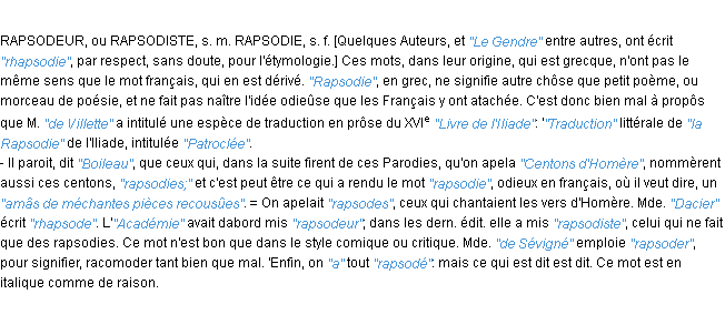 Définition rapsode JF.Feraud