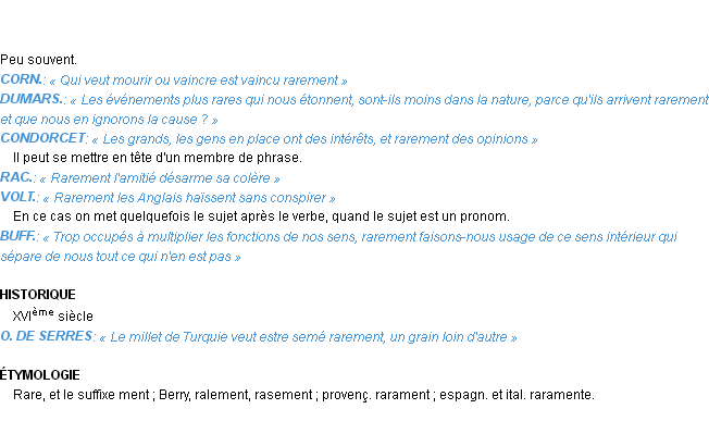 Définition rarement Emile Littré