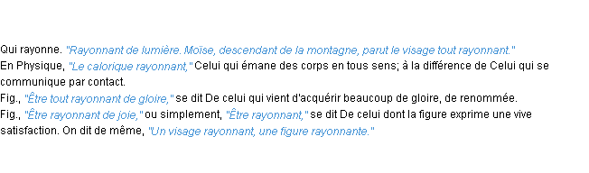 Définition rayonnant ACAD 1835