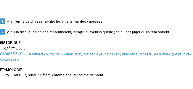 Définition rebaudir Emile Littré