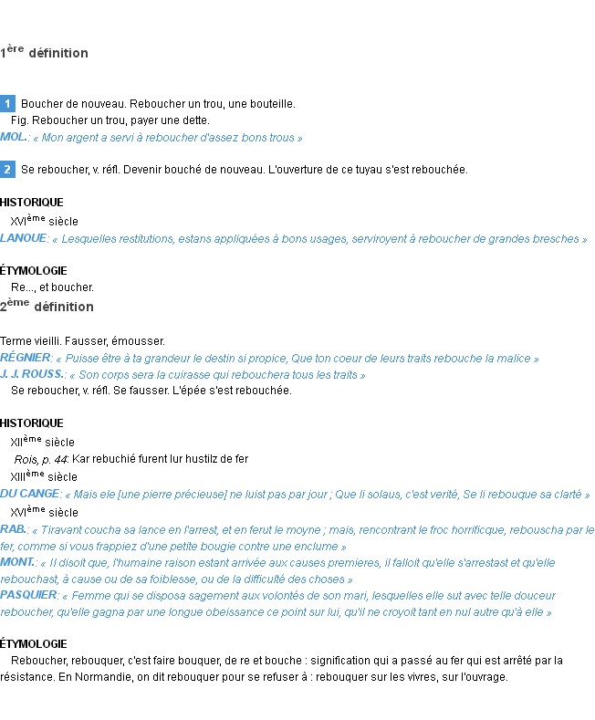 Définition reboucher Emile Littré