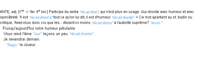Définition récalcitrant JF.Feraud