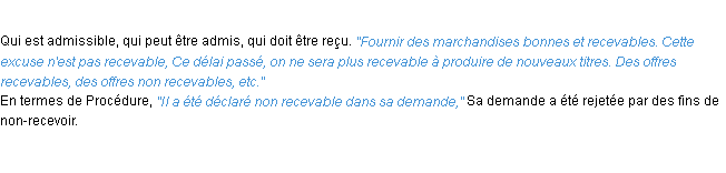 Définition recevable ACAD 1932