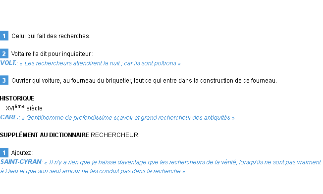 Définition rechercheur Emile Littré