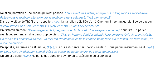 Définition récit ACAD 1798