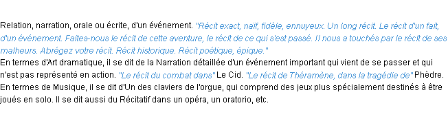 Définition récit ACAD 1932