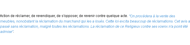 Définition réclamation ACAD 1798