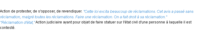 Définition réclamation ACAD 1932