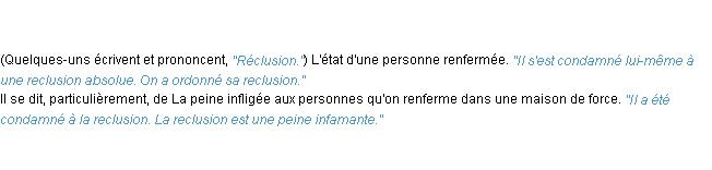 Définition reclusion ACAD 1835