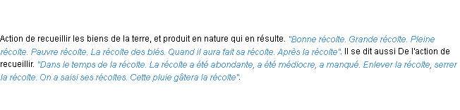 Définition récolte ACAD 1798