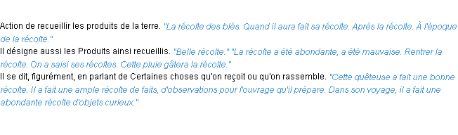Définition récolte ACAD 1932