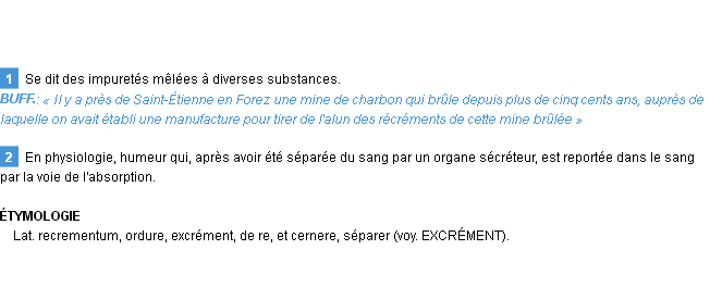 Définition récrément Emile Littré