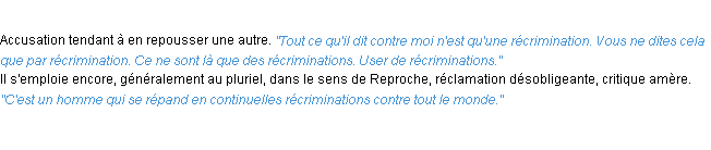 Définition récrimination ACAD 1932