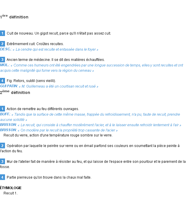 Définition recuit Emile Littré