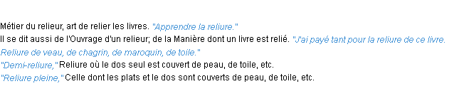 Définition reliure ACAD 1932