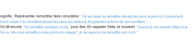 Définition remettre devant les yeux ACAD 1762