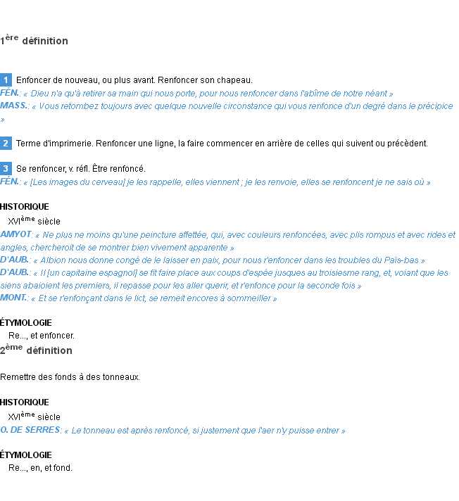 Définition renfoncer Emile Littré