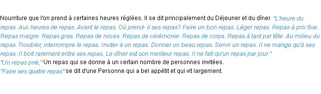 Définition repas ACAD 1932