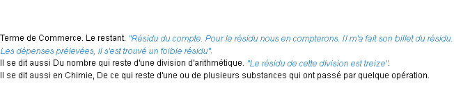 Définition résidu ACAD 1798