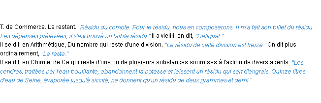 Définition résidu ACAD 1835