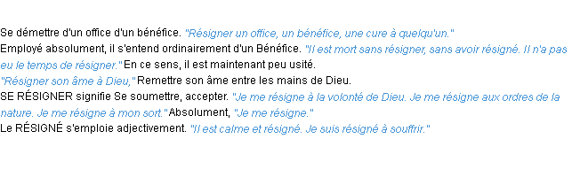 Définition résigner ACAD 1932