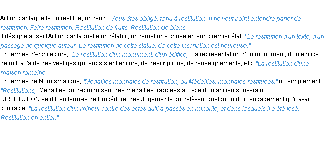 Définition restitution ACAD 1932