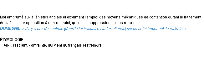 Définition restraint Emile Littré