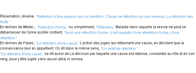 Définition rétention ACAD 1835