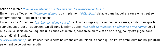 Définition rétention ACAD 1932