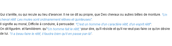 Définition rétif ACAD 1798