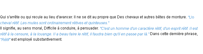 Définition rétif ACAD 1835