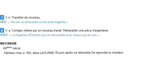 Définition retravailler Emile Littré