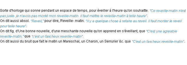 Définition reveille-matin ACAD 1694