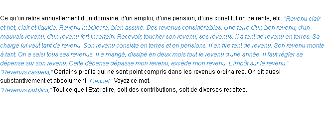 Définition revenu ACAD 1932