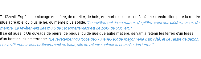 Définition revêtement ACAD 1835
