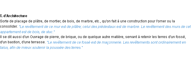 Définition revêtement ACAD 1932