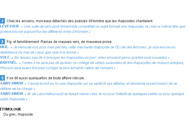 Définition rhapsodie Emile Littré