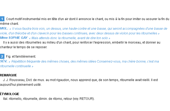 Définition ritournelle Emile Littré