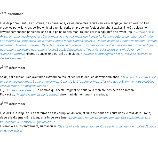 Définition roman ACAD 1835