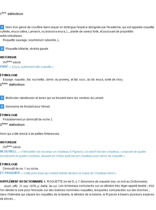 Définition roquette Emile Littré