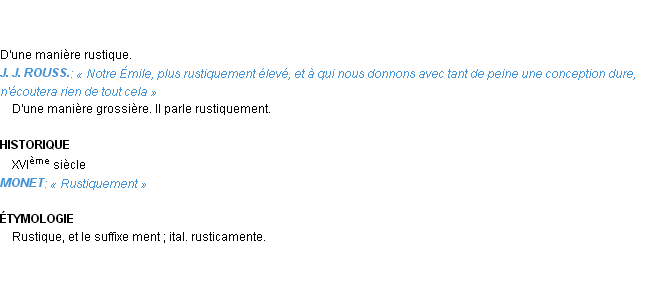 Définition rustiquement Emile Littré